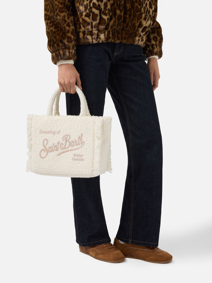 Borsa a mano Colette Tweed in misto lana bianca