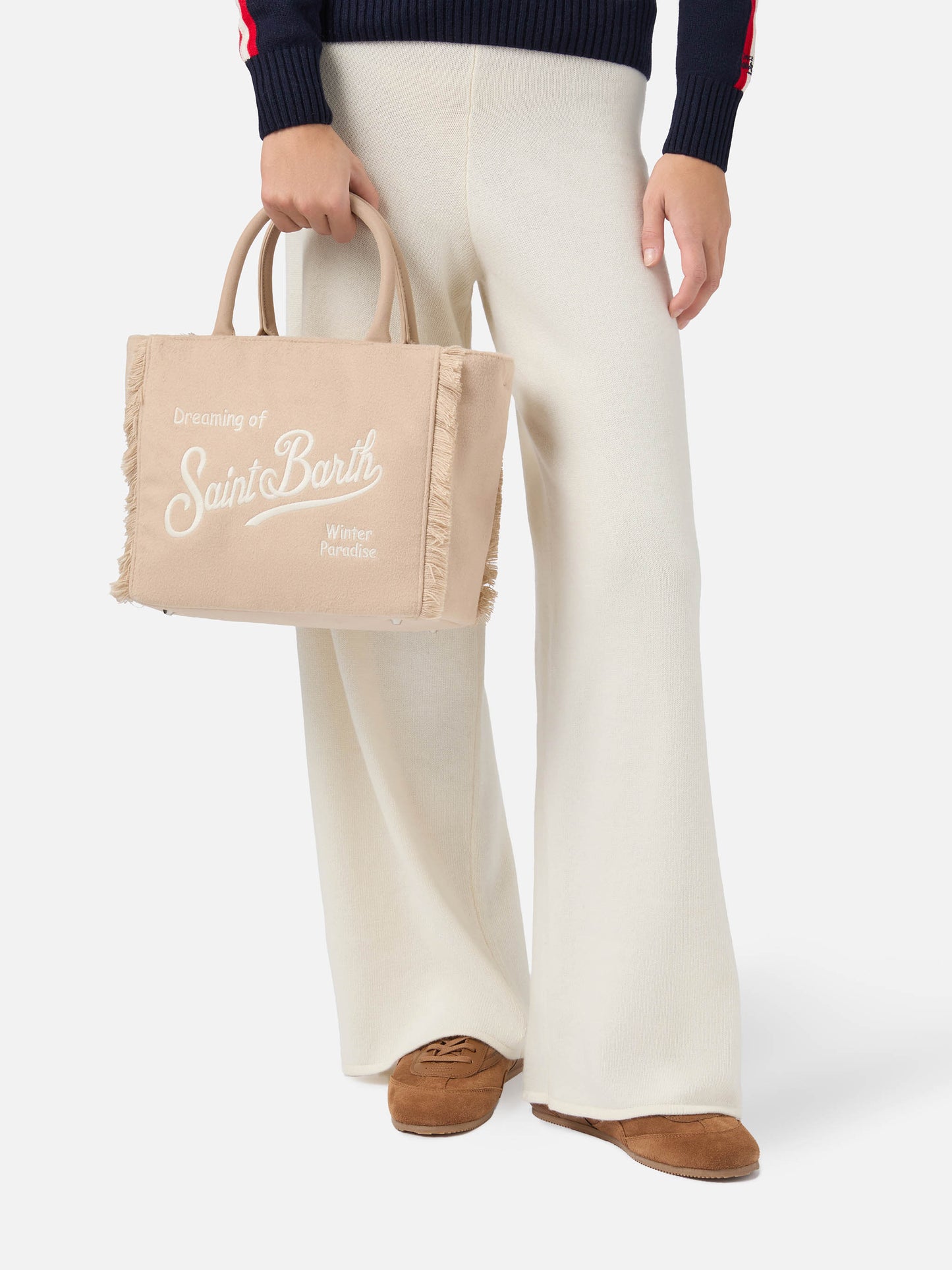 Colette Filzhandtasche aus beigem Wollmischgewebe