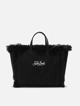Colette Wool Rib Handbag in black braided wool effect
