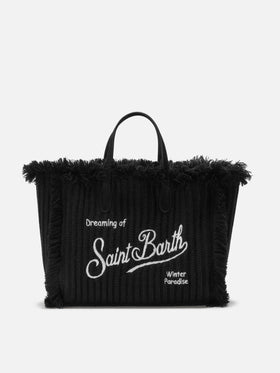 Colette Wool Rib Handbag in black braided wool effect
