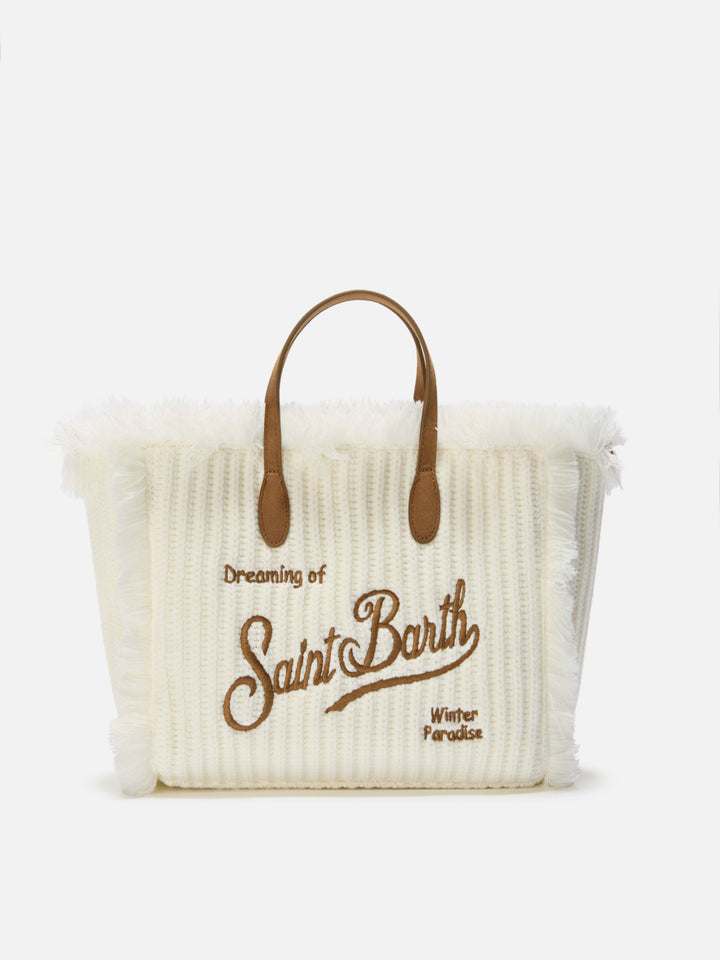 Borsa a mano Colette Wool Rib effetto lana bianca a trecce