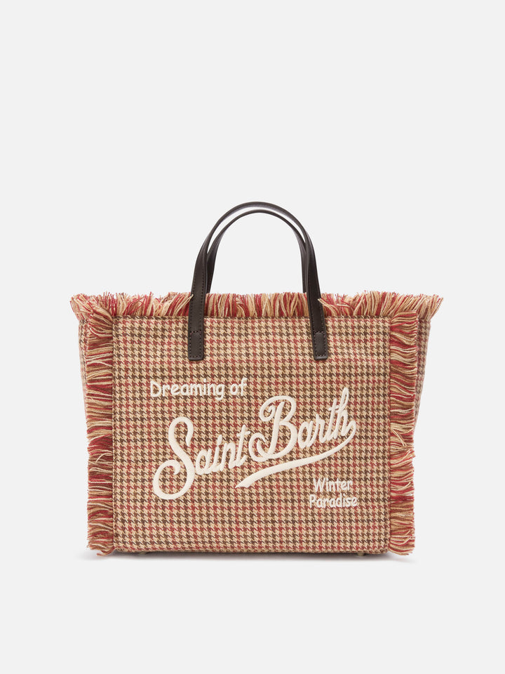 Sac en laine beige Colette avec motif pied-de-poule 