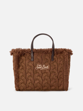 Brown Colette bag with cable knit design and lurex embroidery