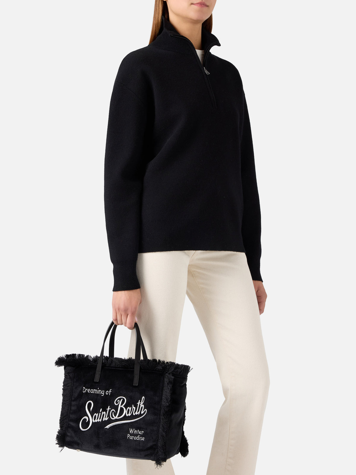 Black Colette velvet bag with logo embroidery