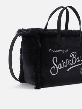 Schwarze Samttasche Colette mit Logostickerei 