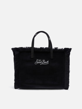 Schwarze Samttasche Colette mit Logostickerei 