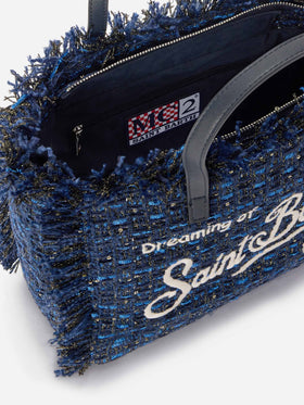 Marineblaue Tasche blue Colette mit Lurex-Fäden und Logostickerei 