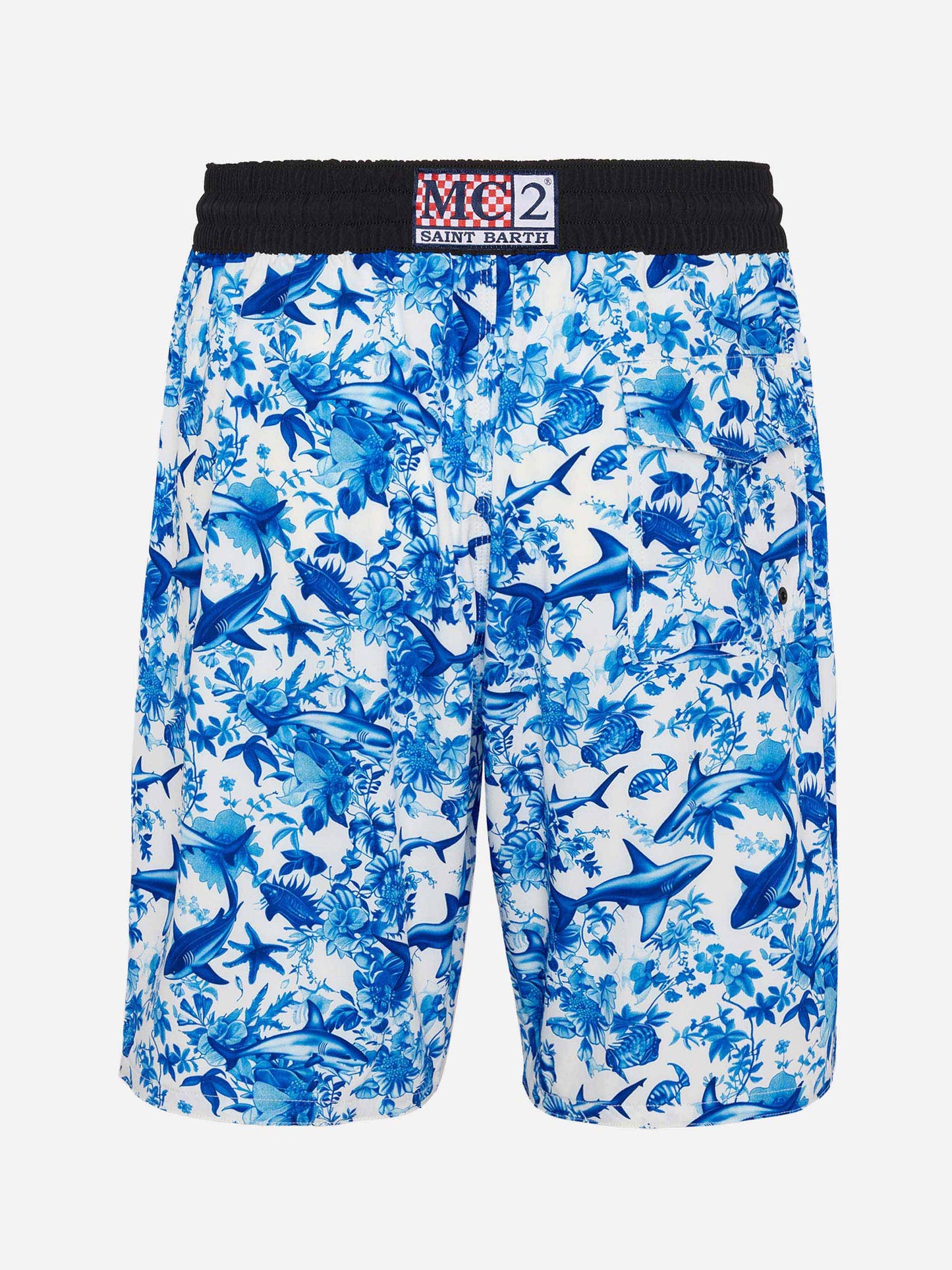 Comfort Surf swim shorts with sharks print | AI CO-CREATED DESIGN BY RICKDICK - POWERED BY RED-EYE