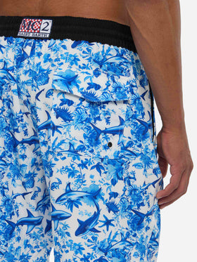 Comfort Surf swim shorts with sharks print | AI CO-CREATED DESIGN BY RICKDICK - POWERED BY RED-EYE