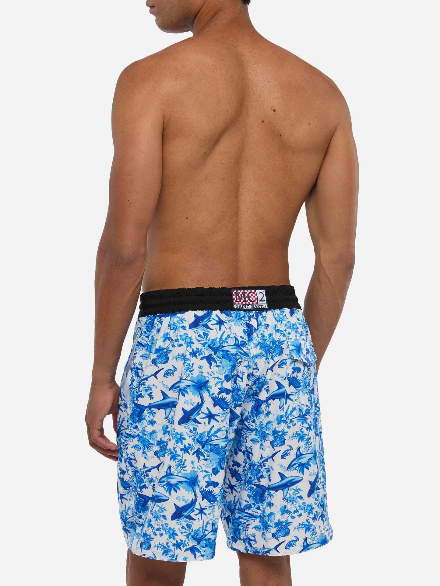 Comfort Surf swim shorts with sharks print | AI CO-CREATED DESIGN BY RICKDICK - POWERED BY RED-EYE