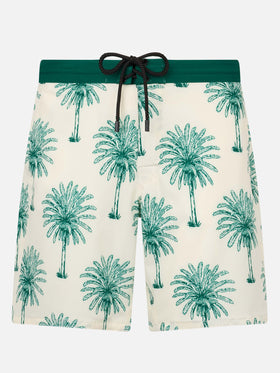 Lange, dehnbare Comfort Surf Badeshorts mit Palmenmuster