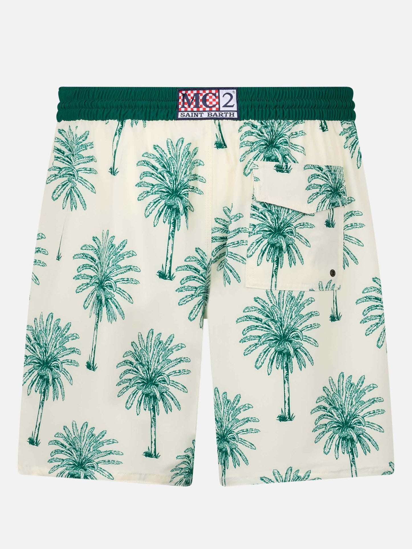 Lange, dehnbare Comfort Surf Badeshorts mit Palmenmuster