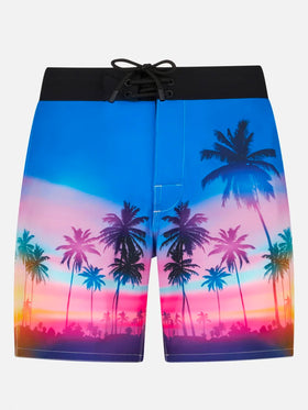 Man comfort and stretch surf shorts with palm print