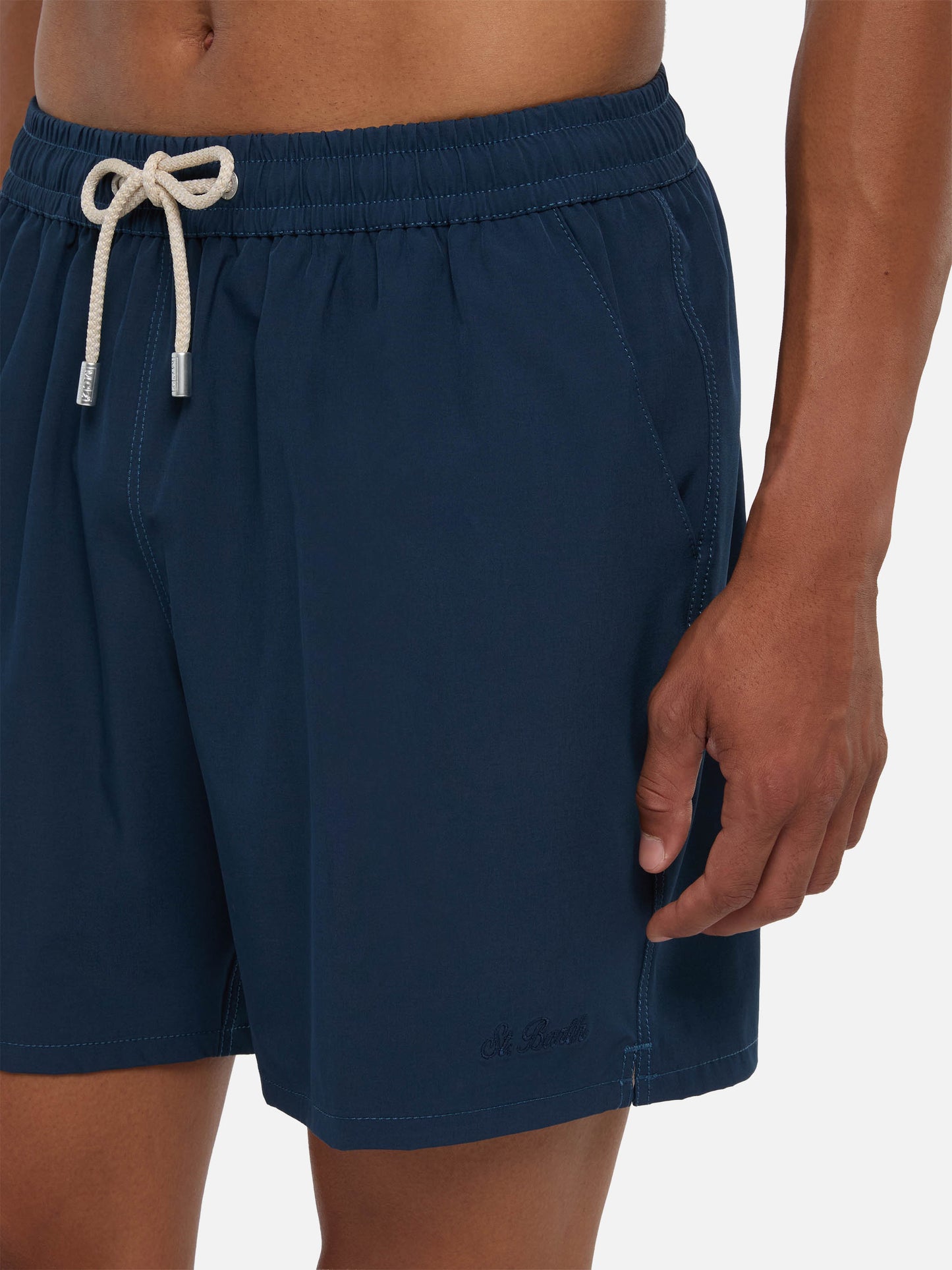 Marineblaue Comfort Badeshorts mit St. Barth Stickerei