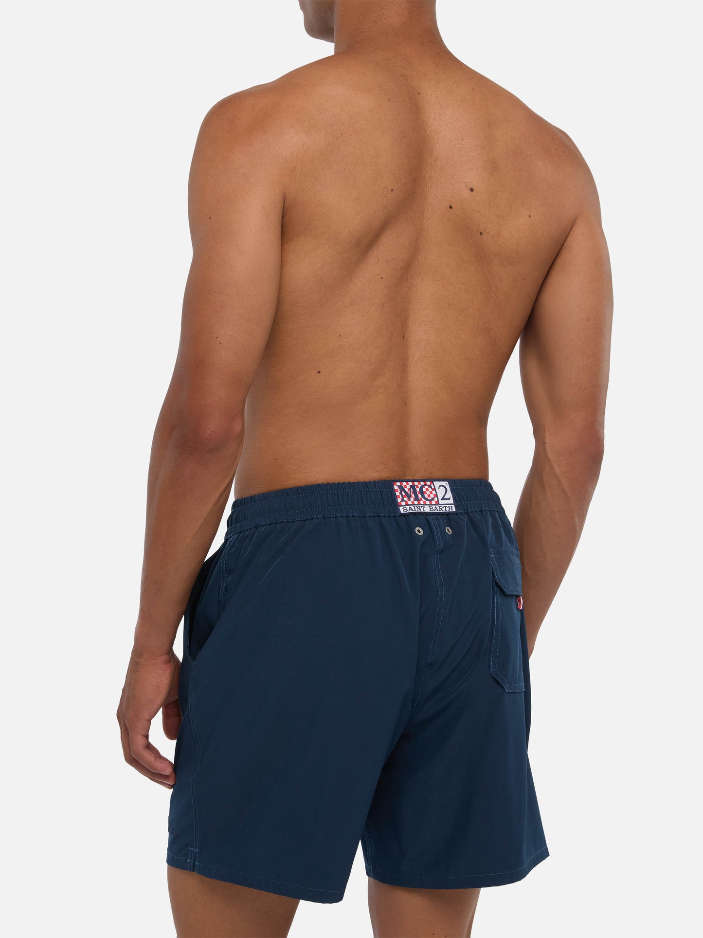 Marineblaue Comfort Badeshorts mit St. Barth Stickerei