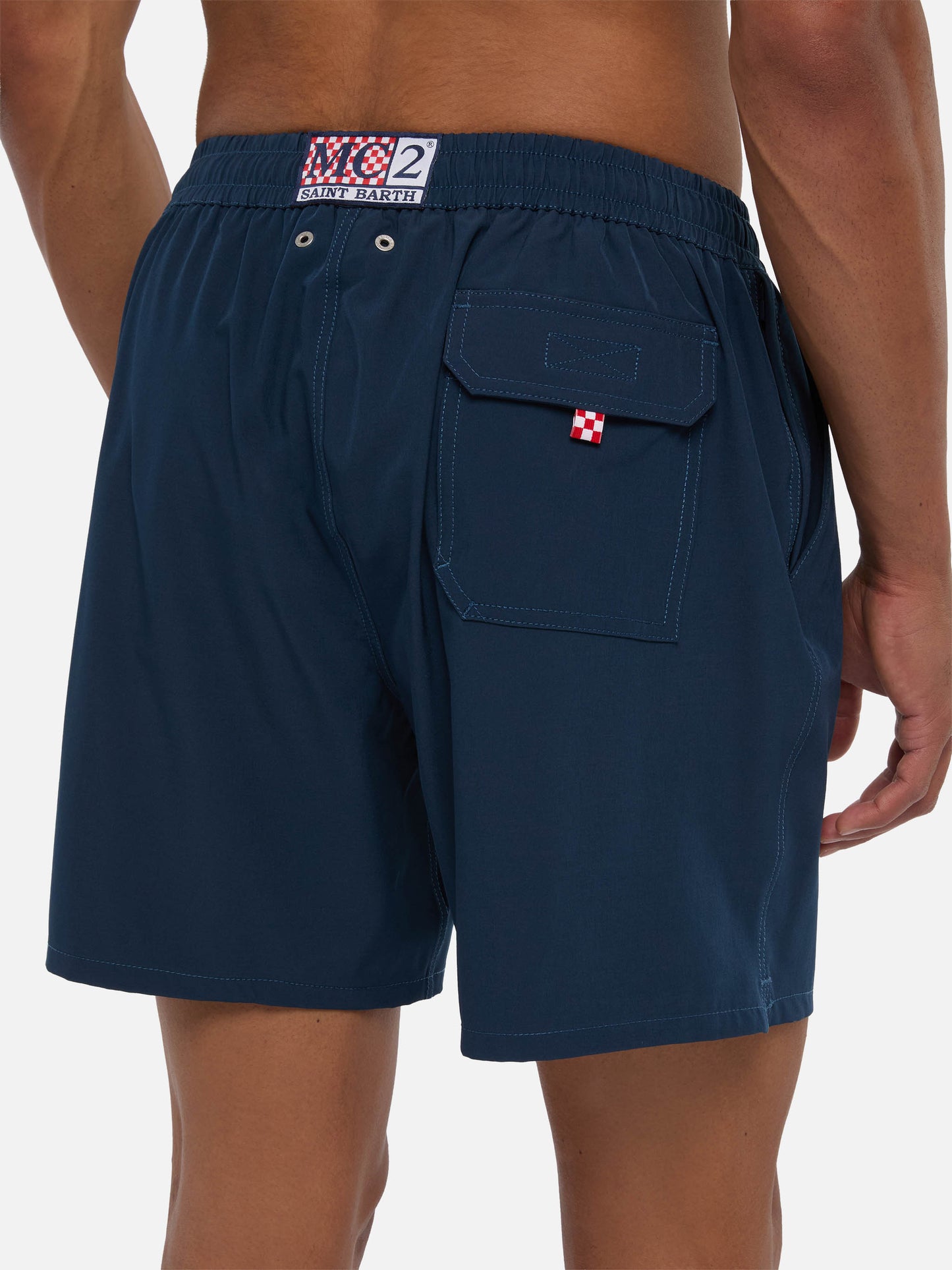 Marineblaue Comfort Badeshorts mit St. Barth Stickerei