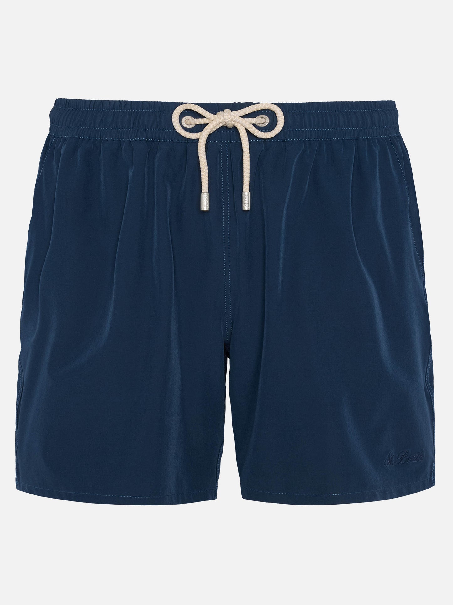 Marineblaue Comfort Badeshorts mit St. Barth Stickerei