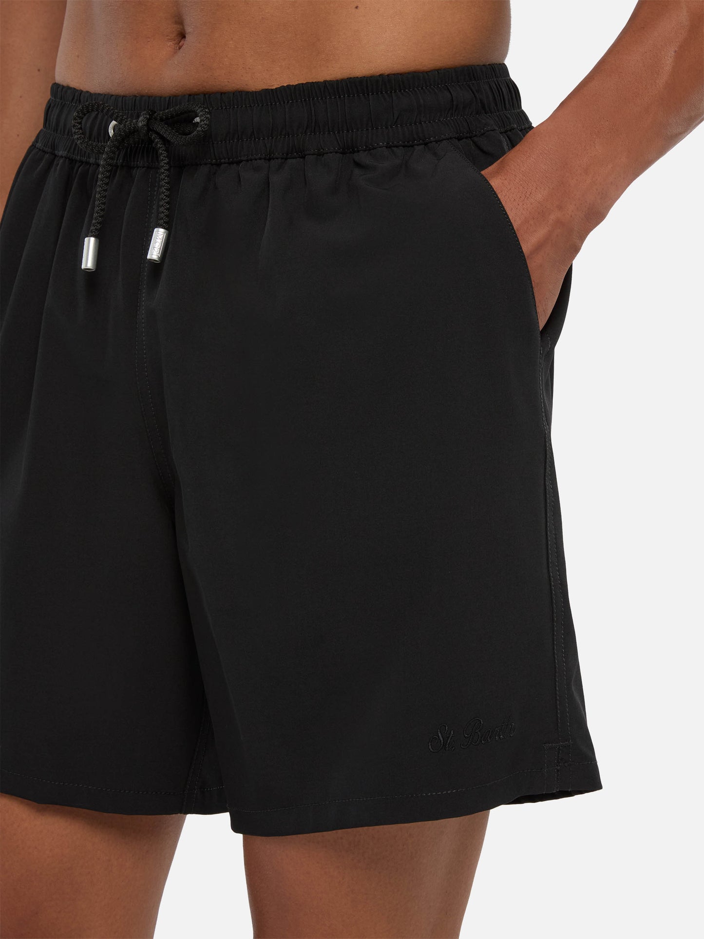 Black Comfort swim shorts  with St. Barth embroidery