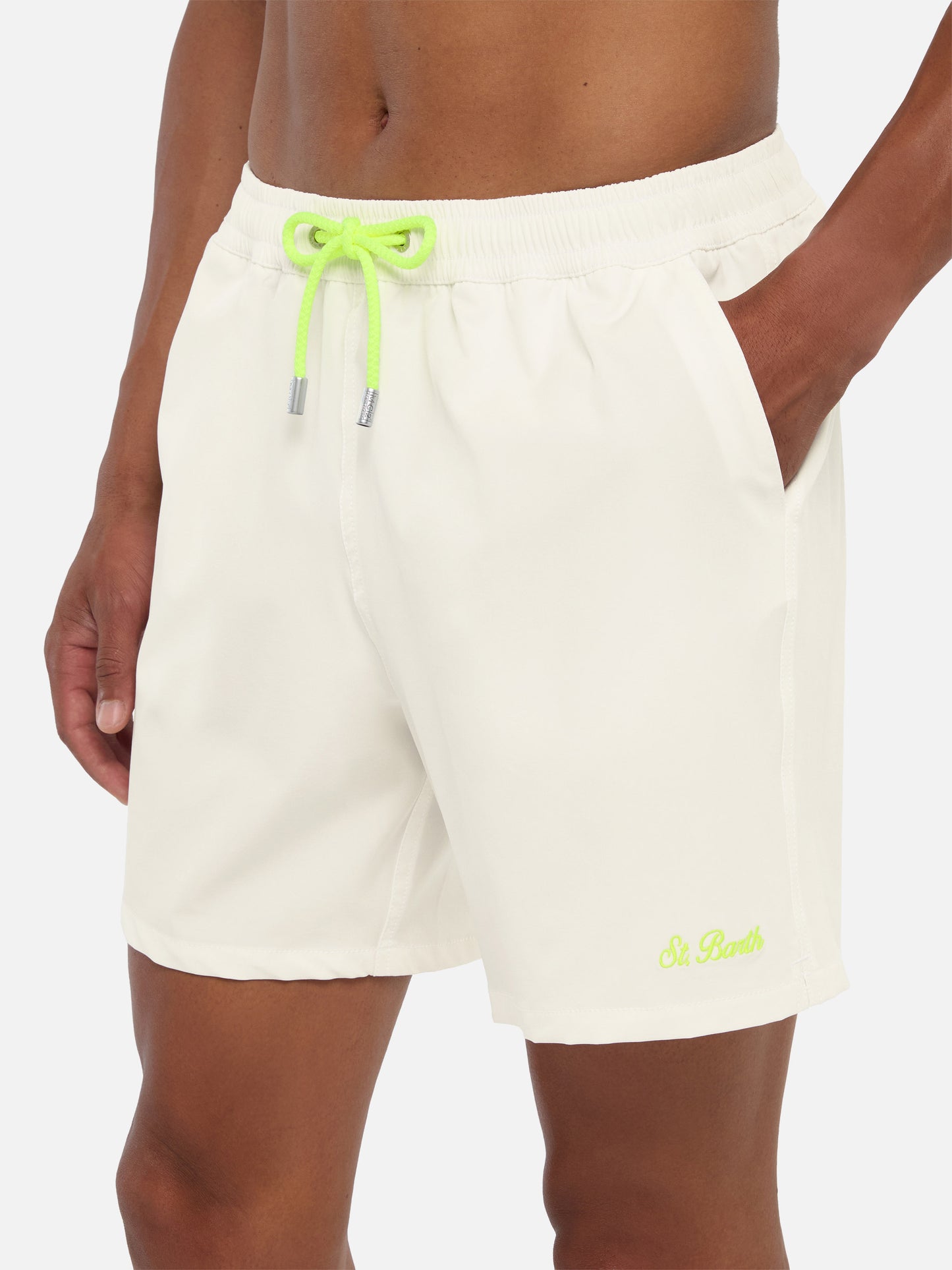 White Comfort swim shorts  with St. Barth embroidery