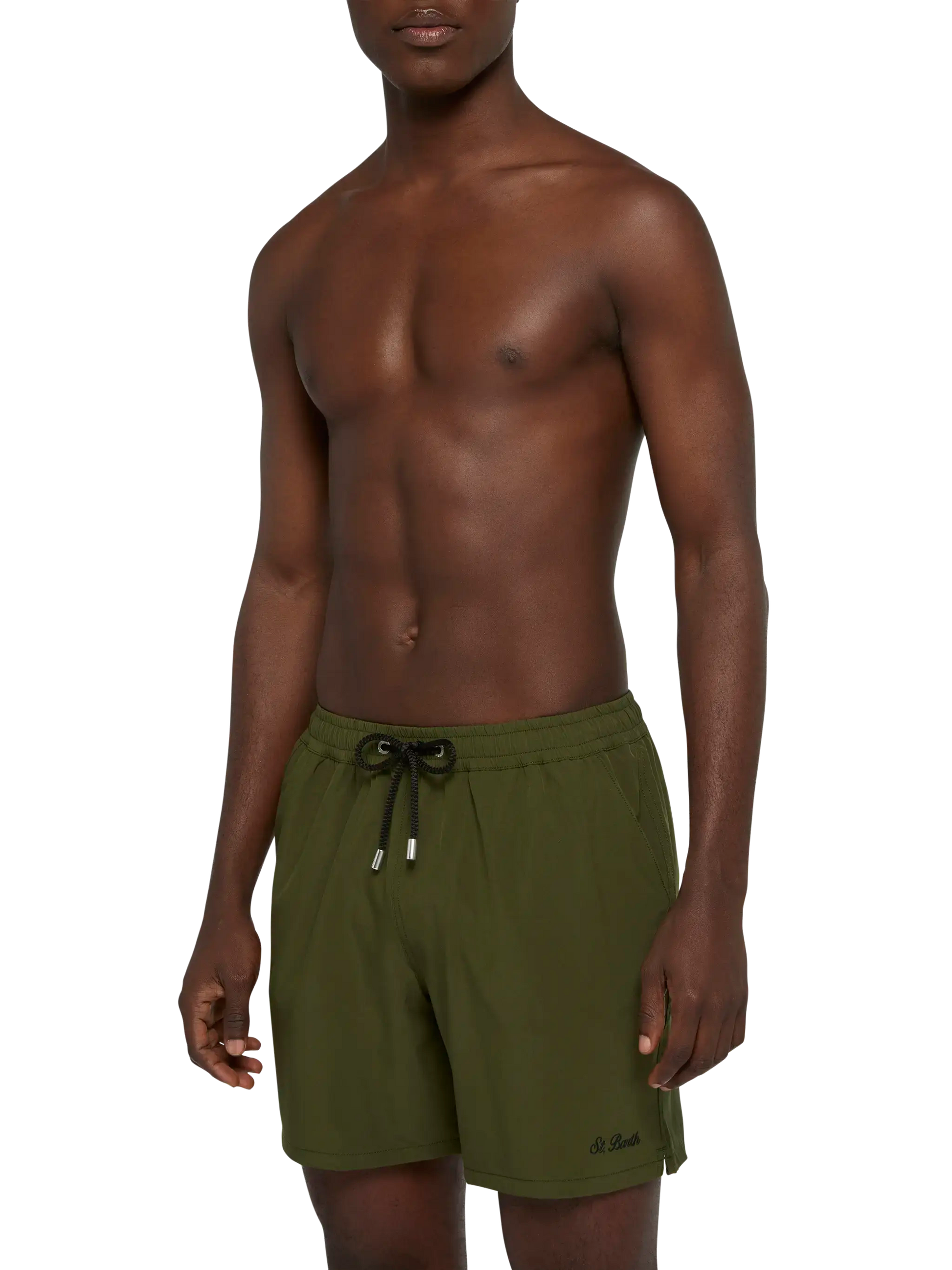 Military green Comfort swim shorts with St. Barth embroidery - MC2 Saint Barth