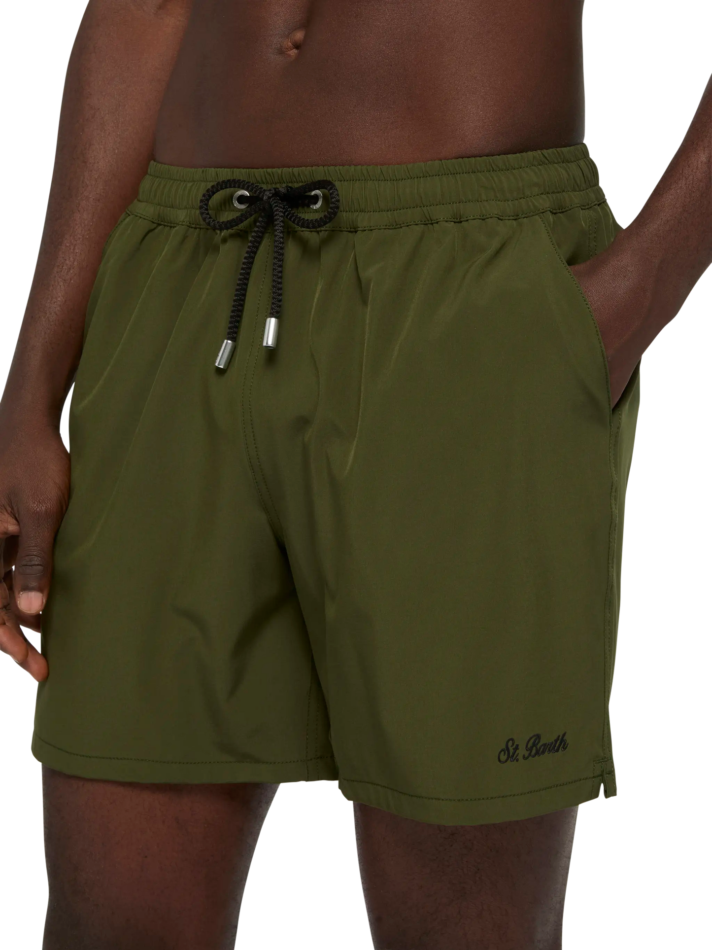 Military green Comfort swim shorts with St. Barth embroidery - MC2 Saint Barth