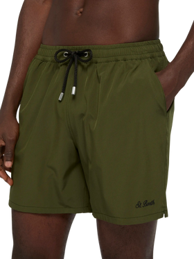 Military green Comfort swim shorts with St. Barth embroidery - MC2 Saint Barth
