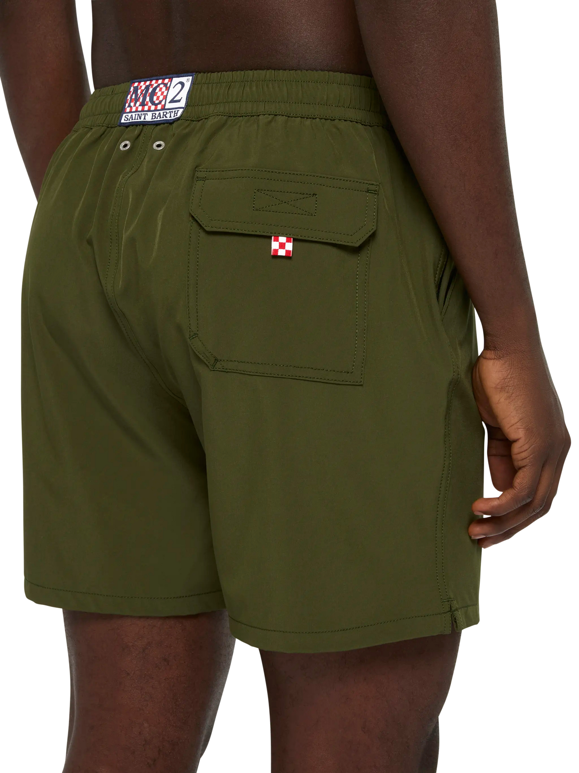 Military green Comfort swim shorts with St. Barth embroidery - MC2 Saint Barth