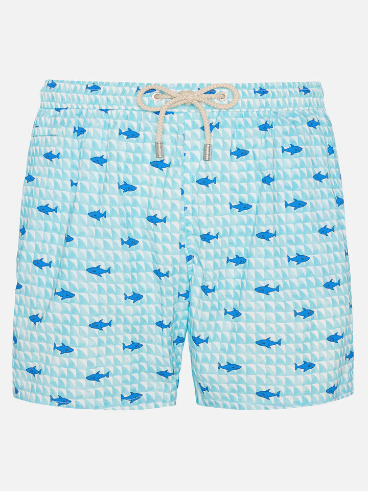 Comfort Light Badeshorts mit Haiflossen-Print