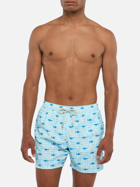 Comfort Light Badeshorts mit Haiflossen-Print