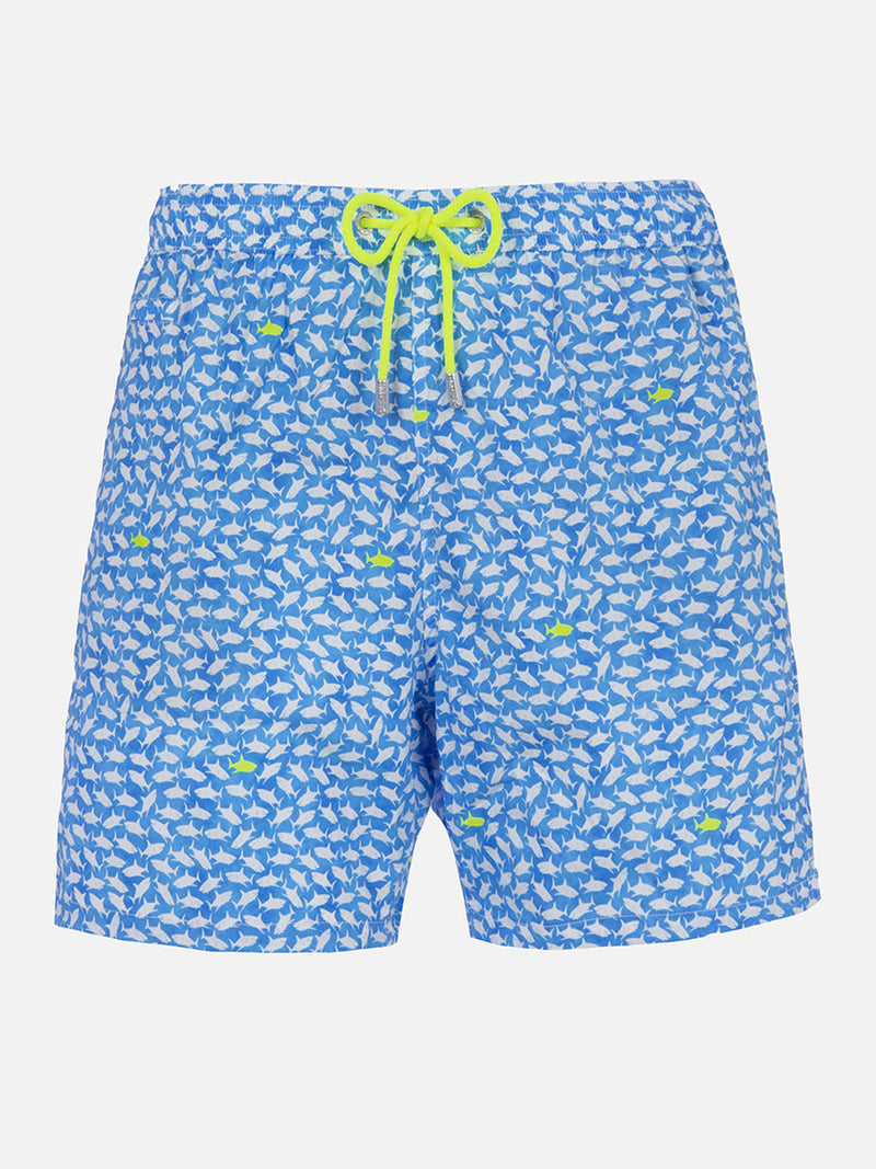 Man Comfort Light swim shorts with sharks print