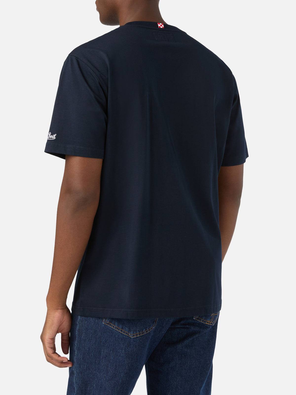 Navy blue Connor cotton t-shirt with watch print and embroidery