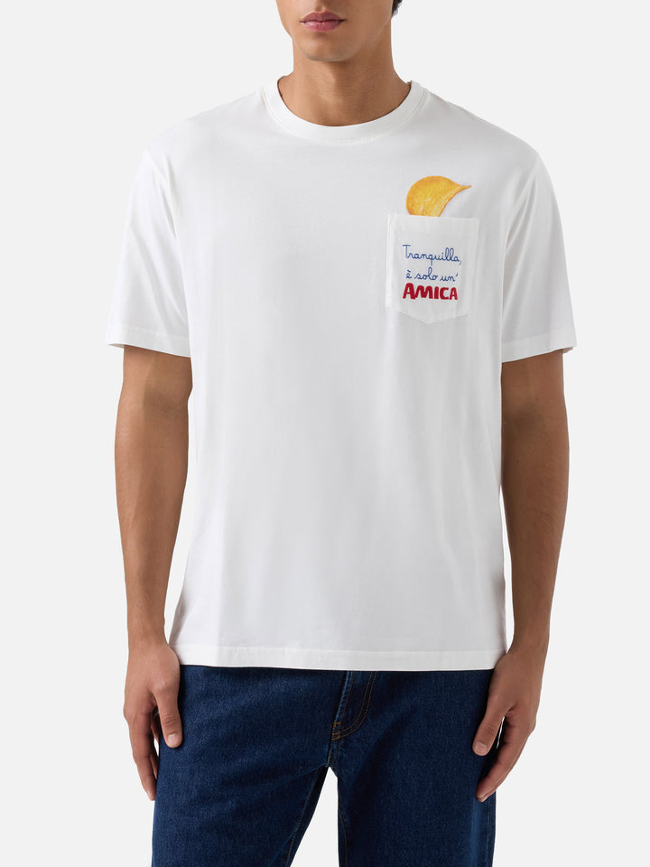 Camiseta Connor en blanco con bolsillo de parche Amica Chips 