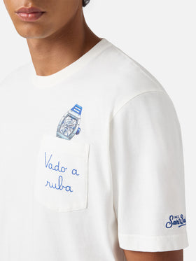 Connor Baumwoll-T-Shirt in Weiß mit Vado a ruba Taschenstickerei