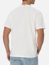 Man white cotton t-shirt Connor with I saved a panda embroidery