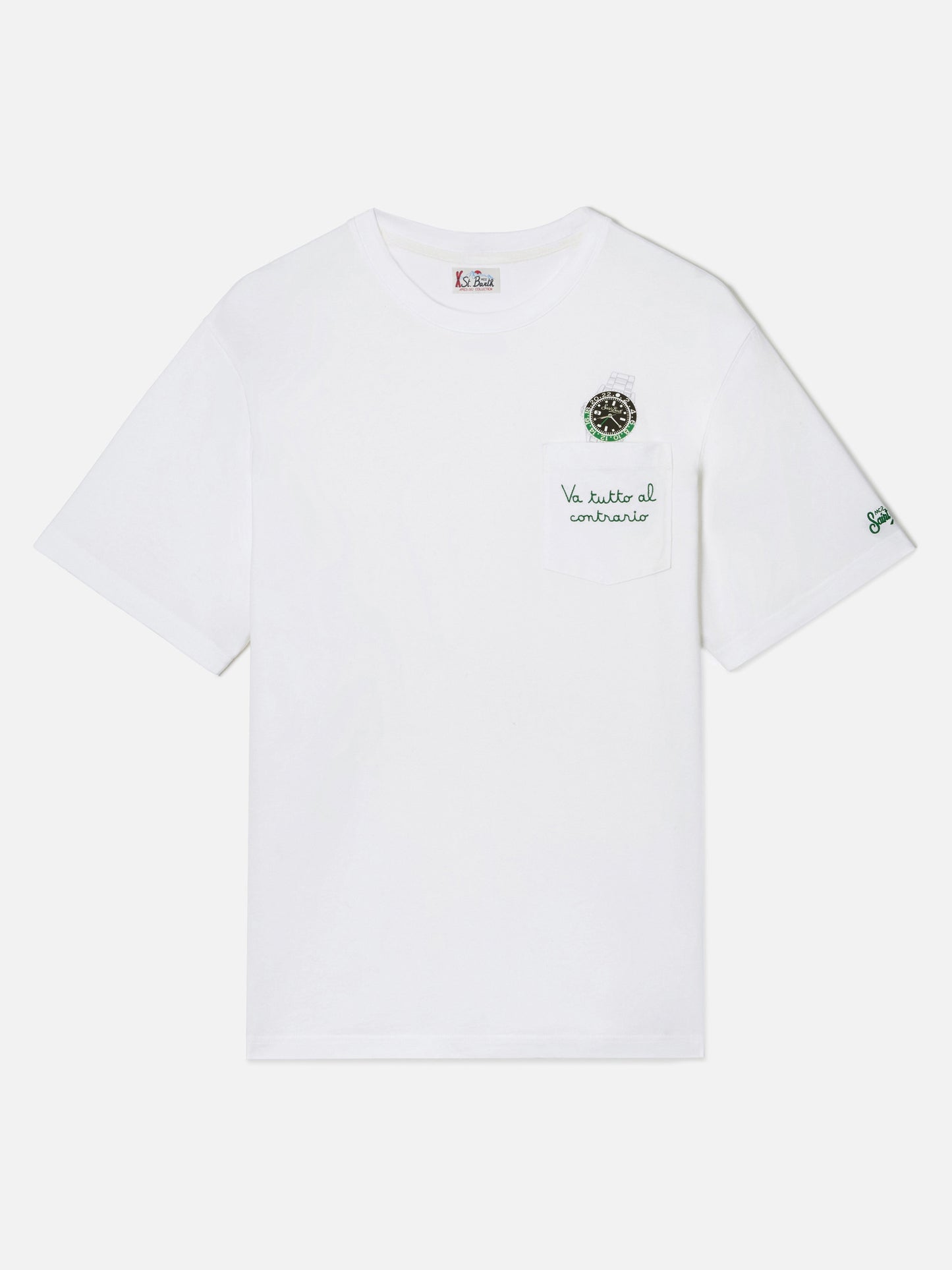 T-shirt Connor in cotone bianco con ricamo sul taschino Va tutto al contrario