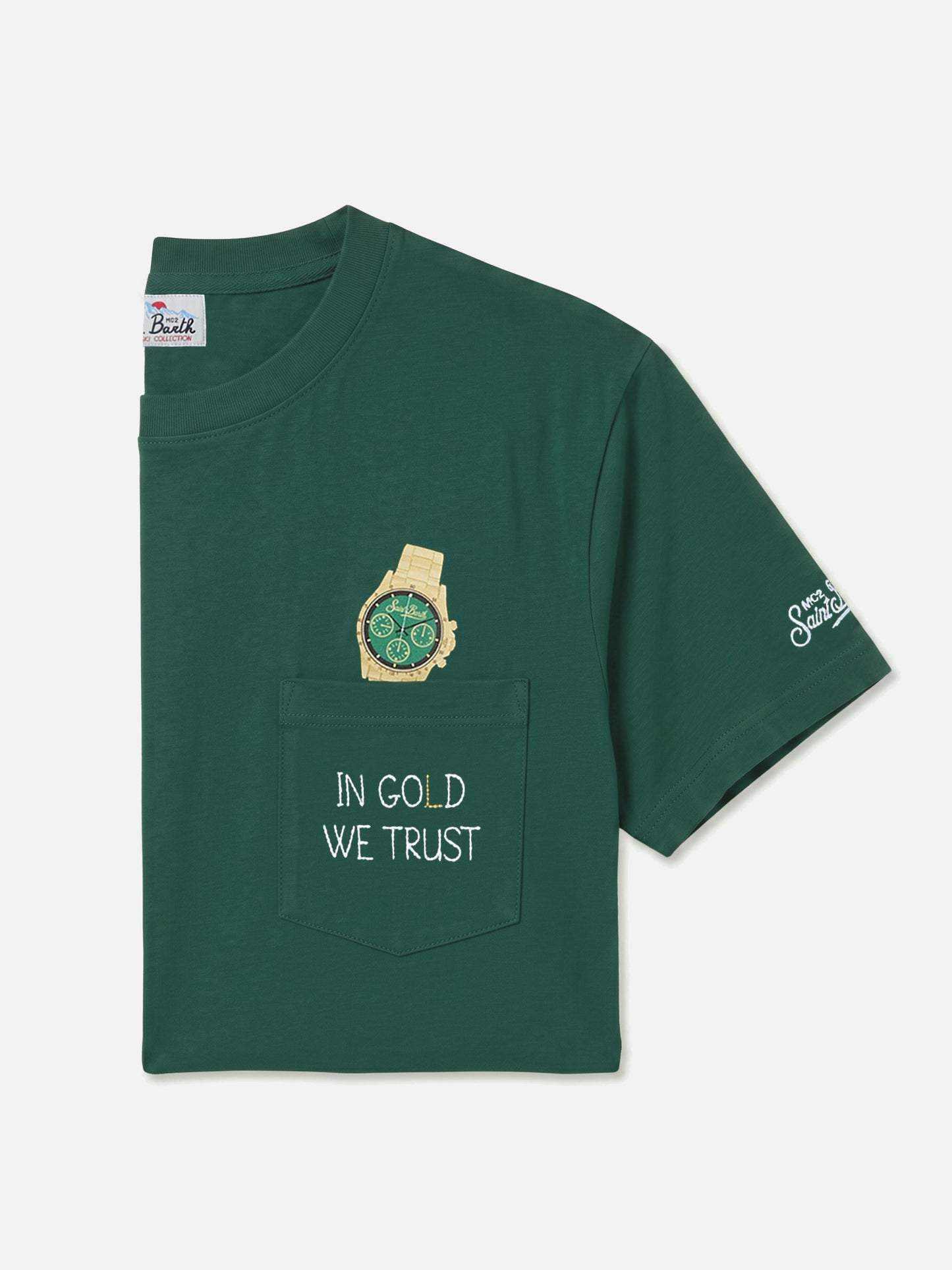 T-shirt à poche Connor vert avec broderie In Gold We Trust 