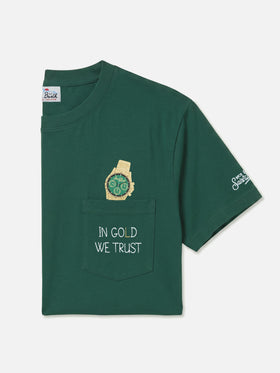 T-shirt à poche Connor vert avec broderie In Gold We Trust 