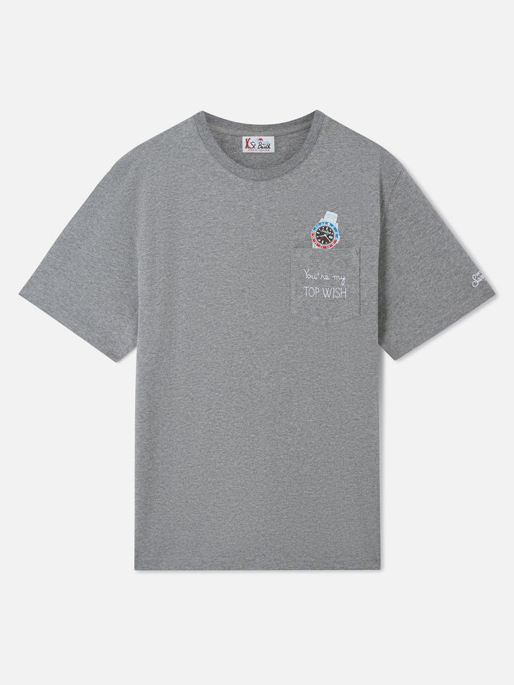 Camiseta con bolsillo Connor en gris con bordado Top Wish 