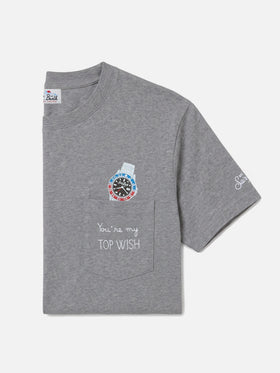 Connor T-Shirt mit Brusttasche in Grau mit Top Wish-Stickerei 