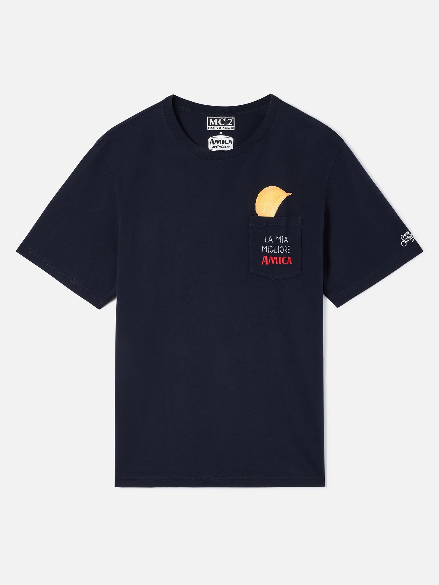 T-shirt Connor blu navy con taschino Amica Chips
