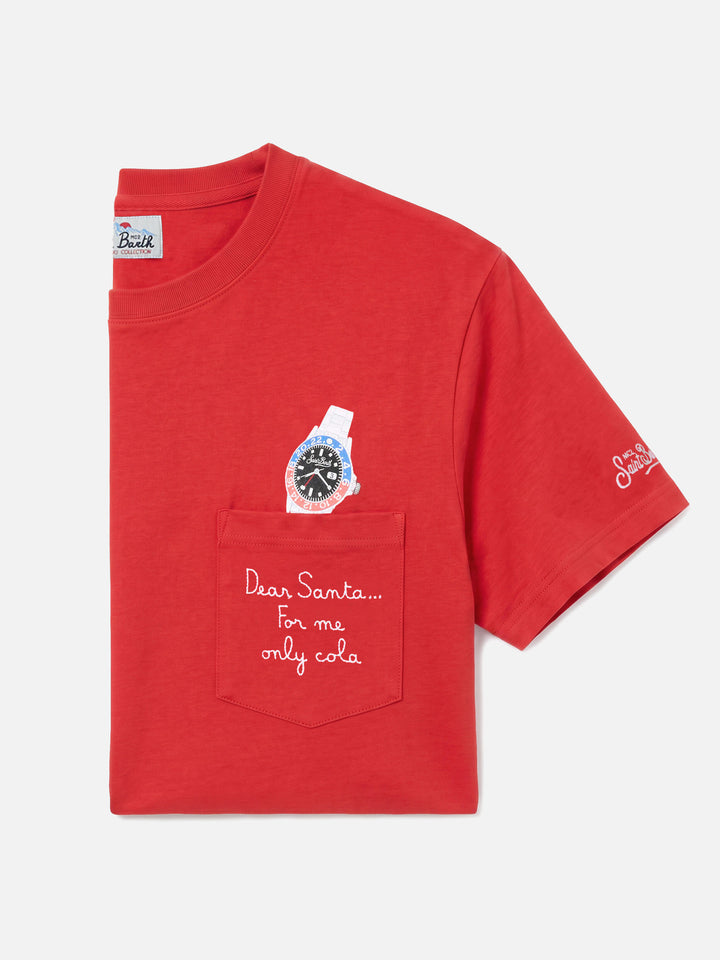 T-shirt Connor d'hiver en coton rouge avec broderie de poche Dear Santa... 