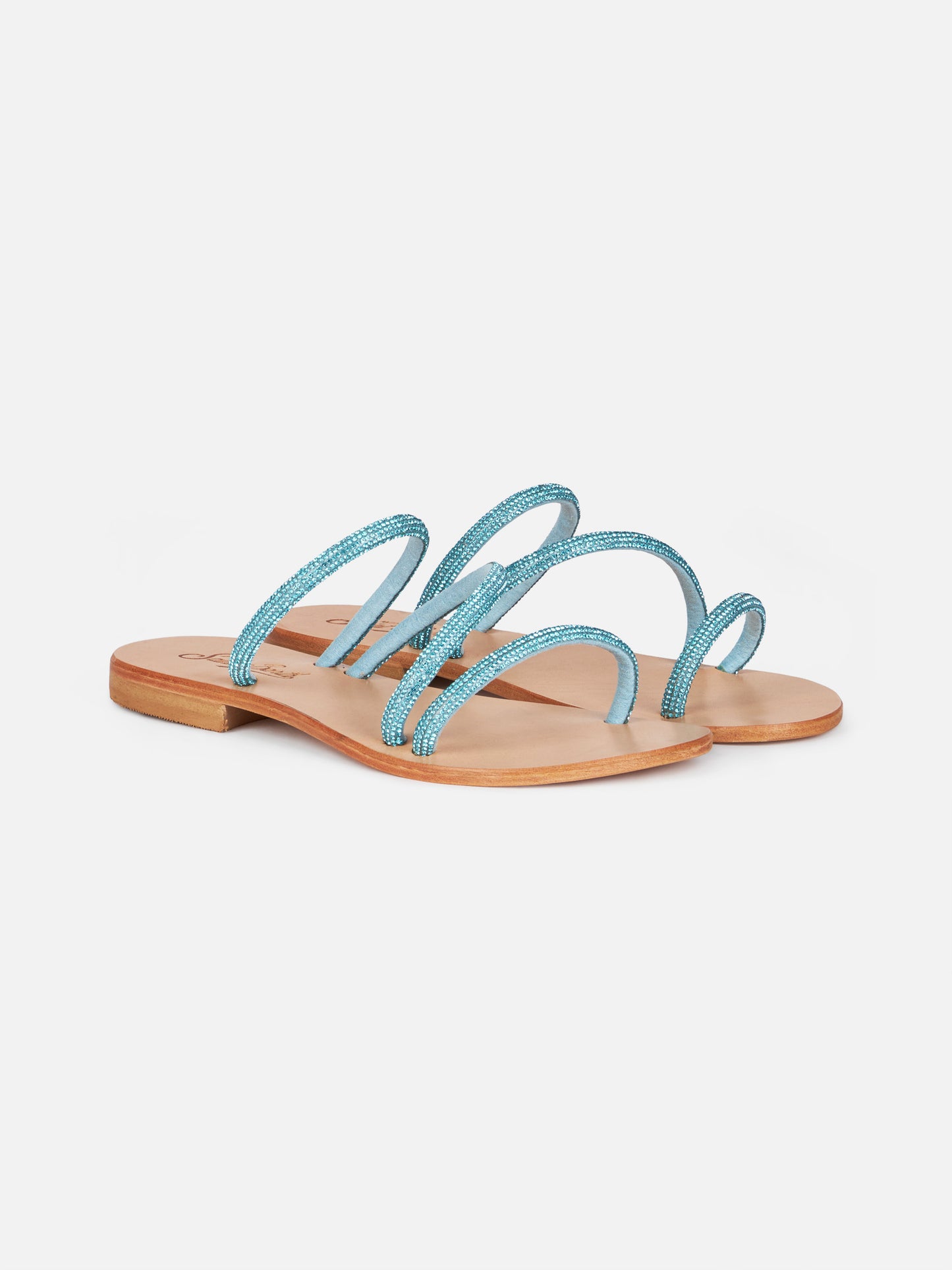 Cora flat sandals with turquoise rhinestones