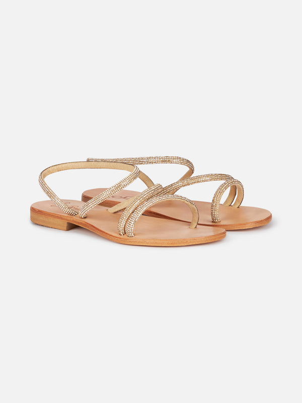 Flat sandals Cora with gold rhinestones