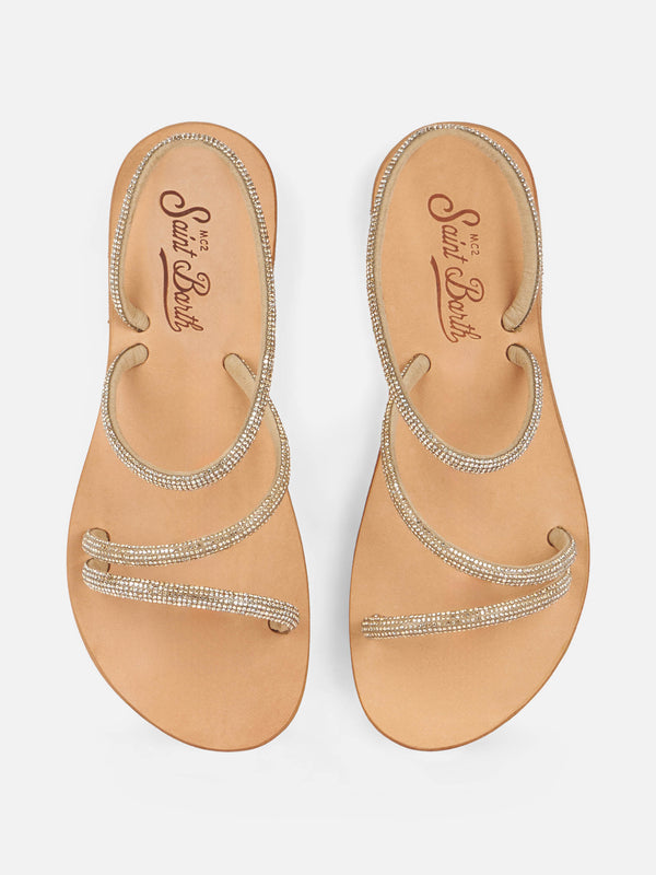 Flat sandals Cora with gold rhinestones