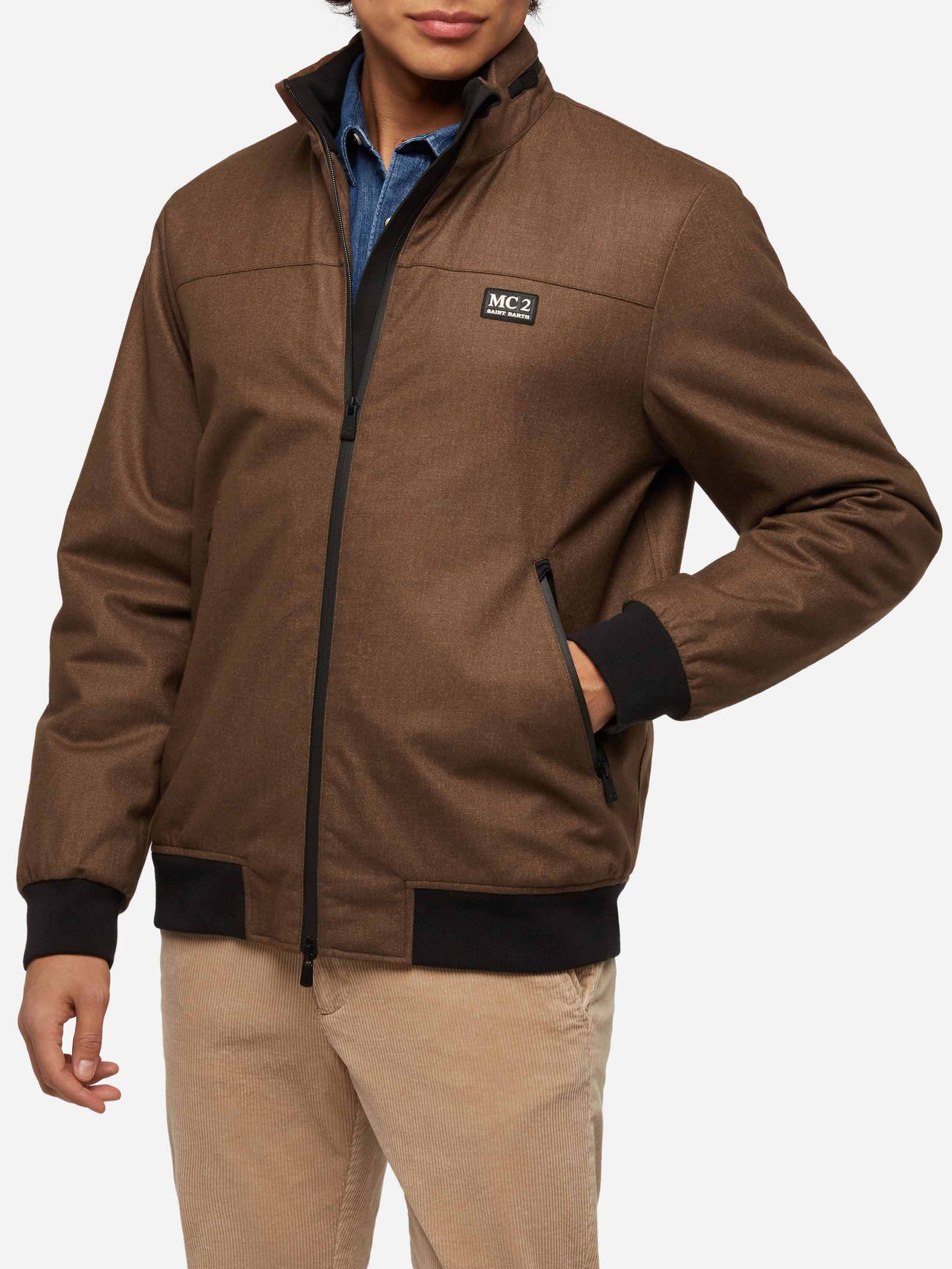 Wooly brown bomber jacket Country with teddy lining - MC2 Saint Barth