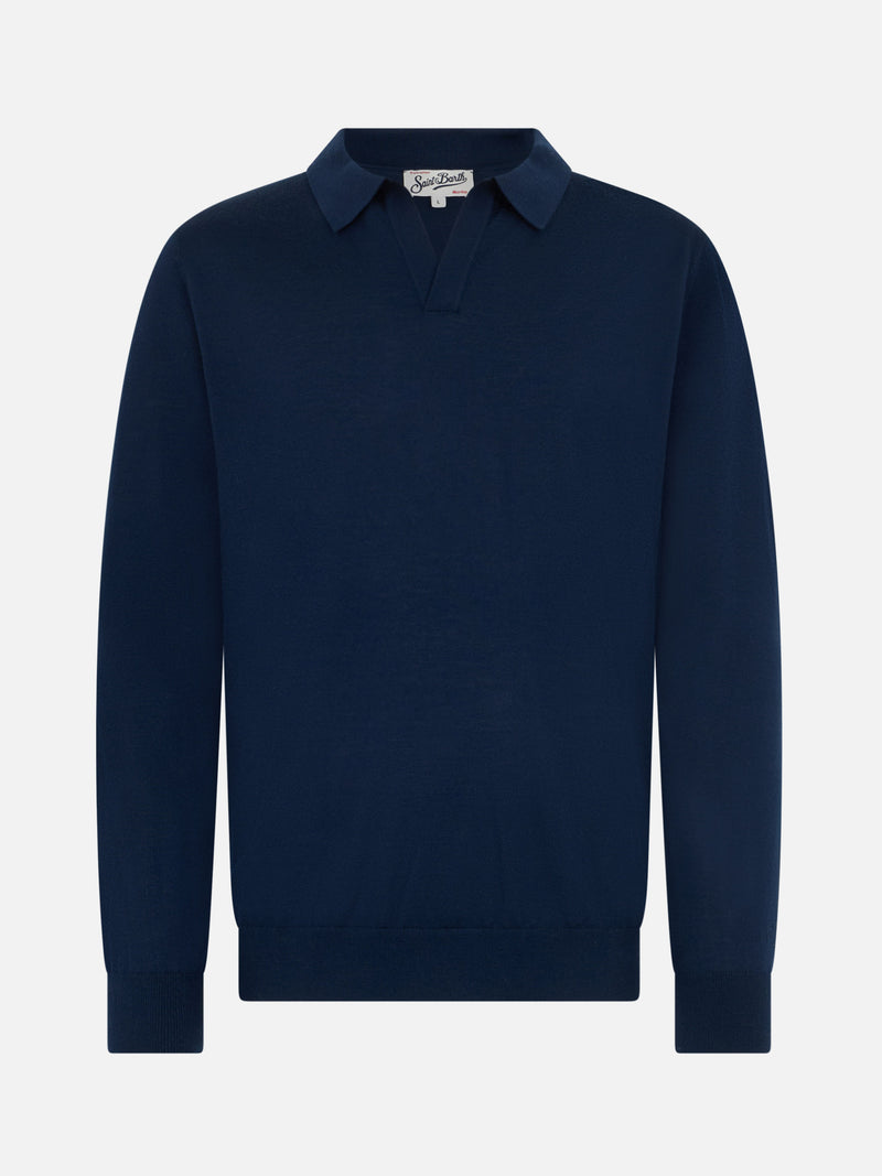 Man navy blue merino polo Covent