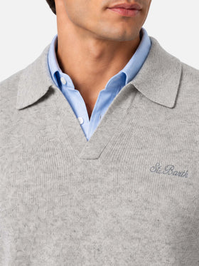 Polo en maille mélange cachemire gris chiné Covent 