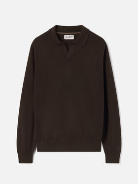 Polo en mélange de laine mérinos et de cachemire Brown Covent 