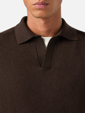 Polo en mélange de laine mérinos et de cachemire Brown Covent 