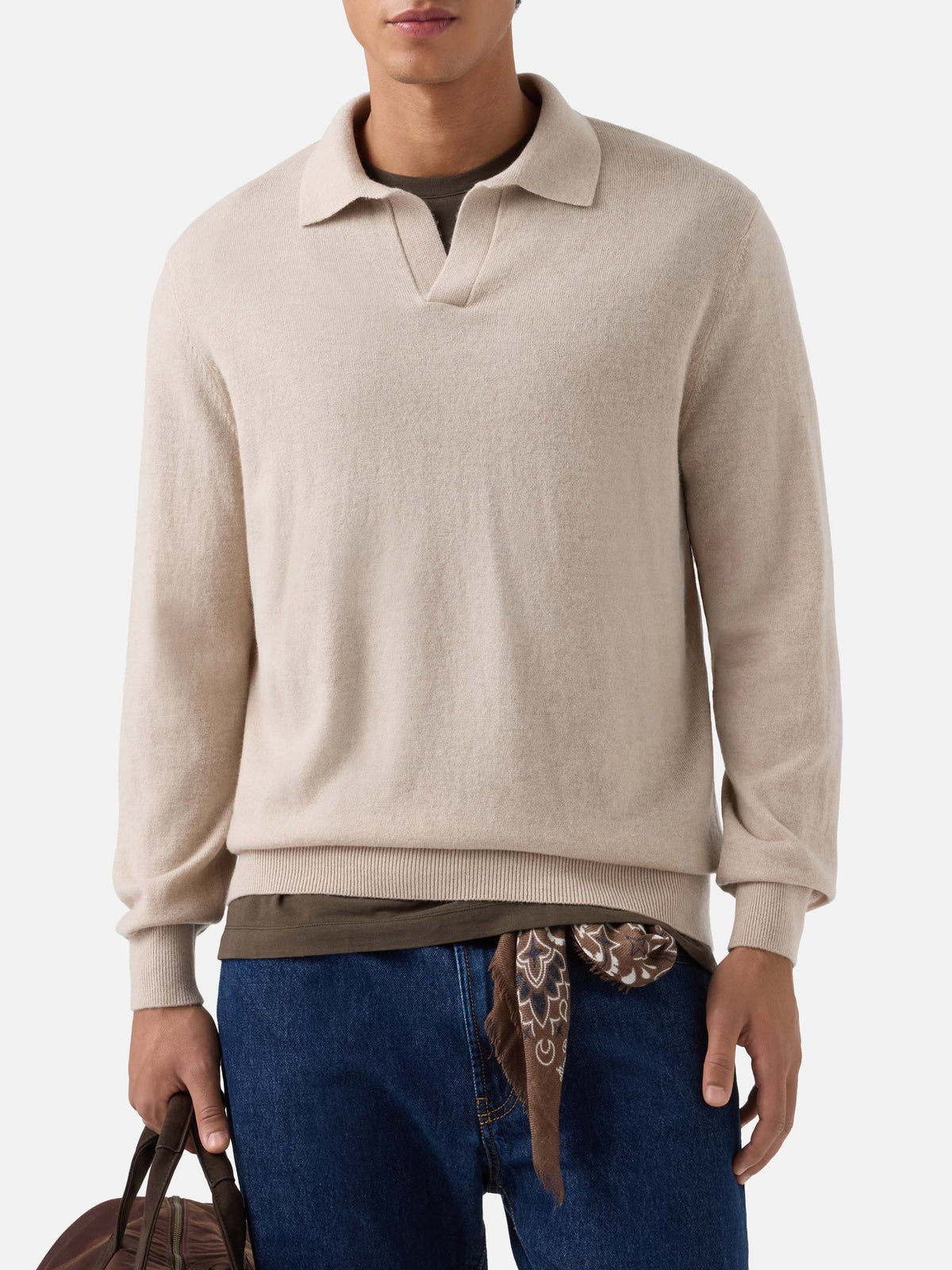 Polo beige de mezcla de lana merino y cachemira Covent 